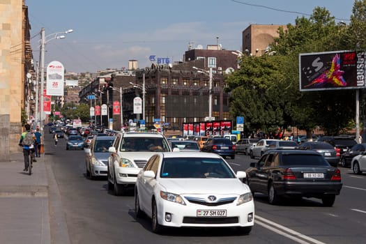 YEREVAN, ARMENIA - SEPTEMBER 20,2017 :Rush Hour Traffic in the historical center of Yerevan,Armenia.