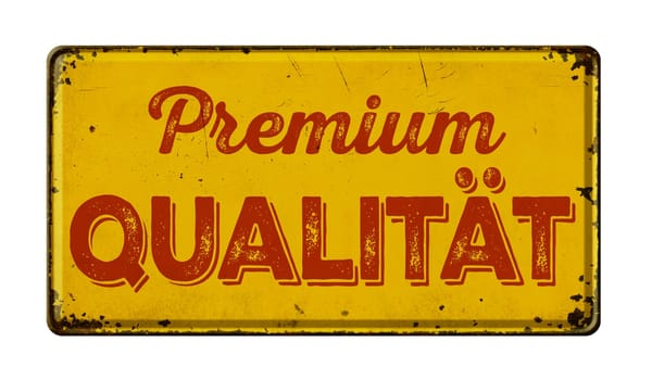 Vintage rusty metal sign - German Translation of Premium Quality - Premium Qualitaet