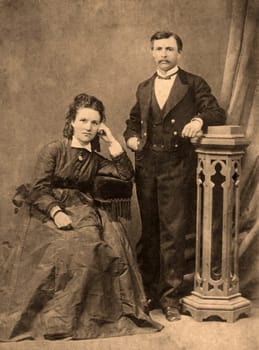 Antique family photo of long ago passed away relatives - circa 1894, Russia.