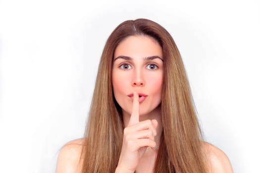 Beautiful woman's face with quiet gestures and facial expressions