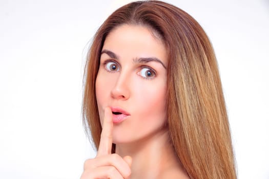 Beautiful woman's face with quiet gestures and facial expressions
