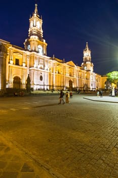 Arequipa, Peru: View of the Cathedral main church at the morning...