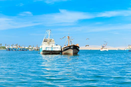 PARACAS, PERU, Fishing boat in Islas Ballestas region