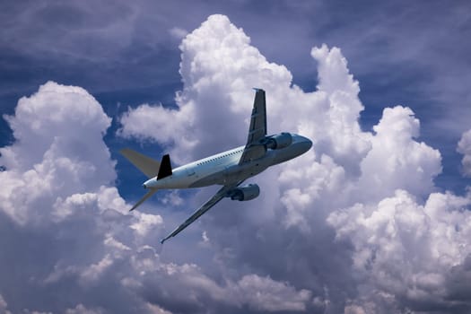 Airplane In The Sky, mode of transport with beautiful clouds