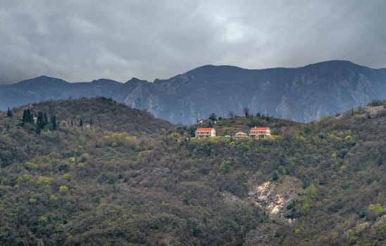 Small countryside village homes and houses on the hill in the Skadar Lake National Park, Montenegro