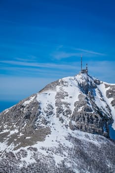 Stunning mountain winter landscape of Stirovnik peak, the highest summit of the Lovcen National Park, Montenegro