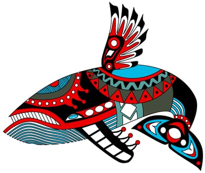 whale totem animal tribal haida colorful illustration
