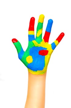 Color painted child hand