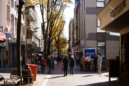 Worms, Germany - October 13, 2018: The Rathenau Street, a shopping street in the city center on October 13, 2018 in Worms..