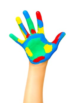 Color painted child hand