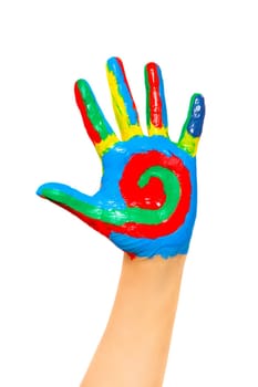 Color painted child hand