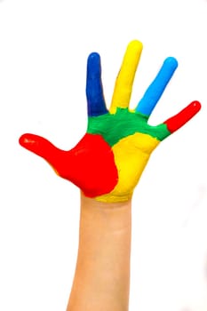 Color painted child hand