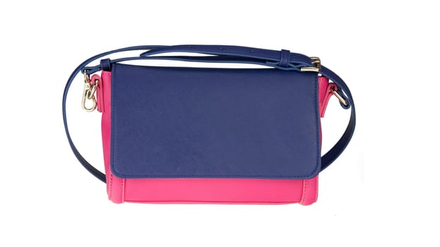 Fashionable red and blue female luxury women bag isolated on a white background. Fashionable womans accessories.