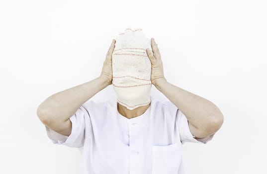 Psychiatric patient bandaged with mental disorders
