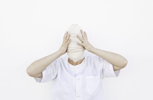 Psychiatric patient bandaged with mental disorders