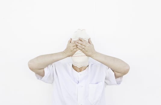 Psychiatric patient bandaged with mental disorders