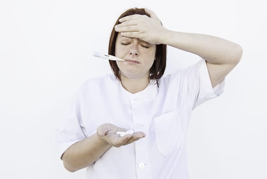 Patient with fever and white hospital gown, health