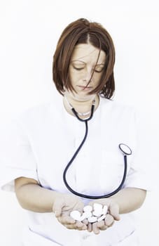 Nurse with stethoscope wearing gown, medicine and health