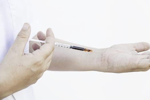 Nurse with needle to prick, medicine and health