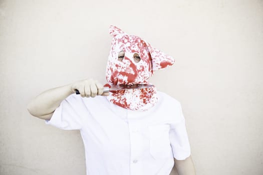 Hooded Murderer blood with knives, halloween