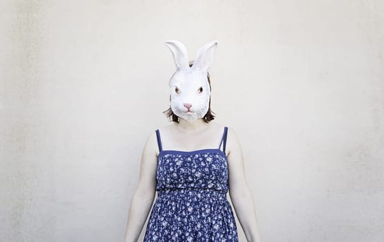 Girl in halloween rabbit mask, fear and terror
