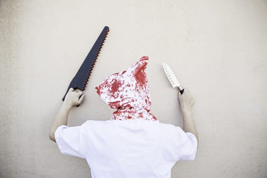 Hooded Murderer blood with knives, halloween