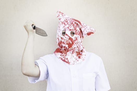 Hooded Murderer blood with knives, halloween