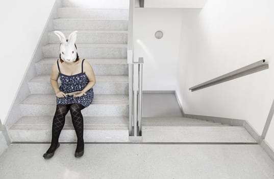 Killer stairs with knife and mask, halloween