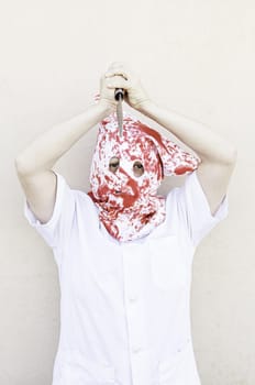Hooded Murderer blood with knives, halloween