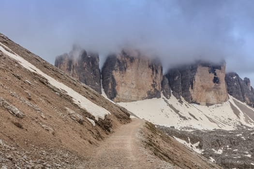 Tre cime di Lavaredo at sunset, Dolomite Alps, Italy