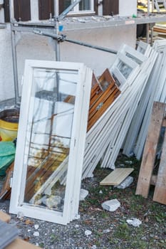 Removed windows on a construction site. Renovation, renovation and modernization.