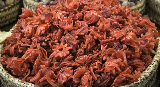 Dried hibiscus plant in herbalism, herbal medicine market