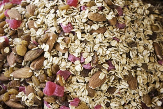 MIx nuts and raisins with fiber and vitamins, food and feed
