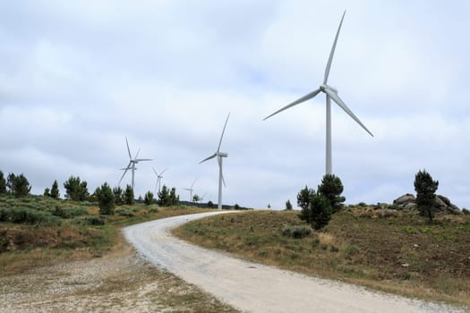 View of the turbines of the Videmonte Wind Farm, Beira Alta, Portugal