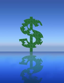Dollar sign jigsaw puzzle with pieces