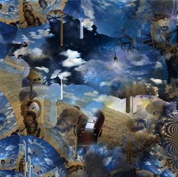Surreal composition. Thoughts, Questions and Ideas. 3D rendering