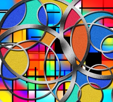 Modern Geometric Abstract. Vivid colors, circles and lines