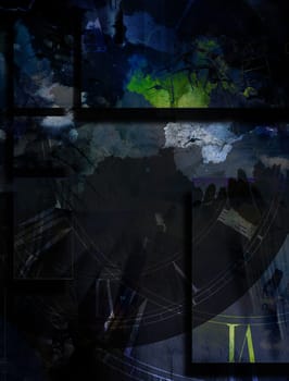 Religious abstract composition with human hands and clock face. Passing Time