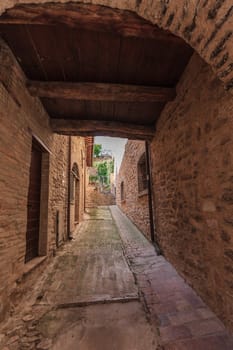 medieval stepped street in the Italian hill town of Spello