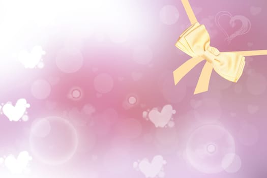 Abstract valentine background. Abtract festive blur bright pink background with golden ribbon and bow for valentine or wedding. Romantic textured backdrop with space for your design. Card concept.
