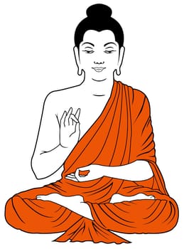 monk peace wisdom meditating position illustration