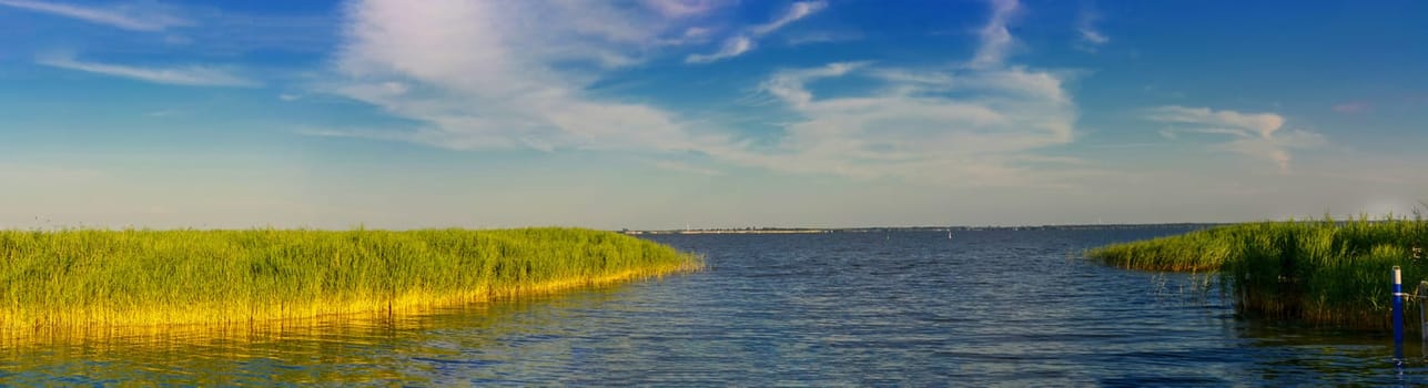 Panorama National Park Vorpommersche Boddenlandscape on Fischland at the Baltic resort Ahrenshoop in Germany..