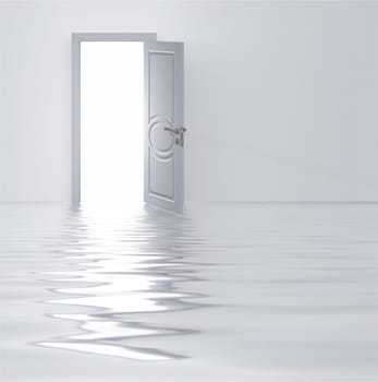 Doorway in flooded white room