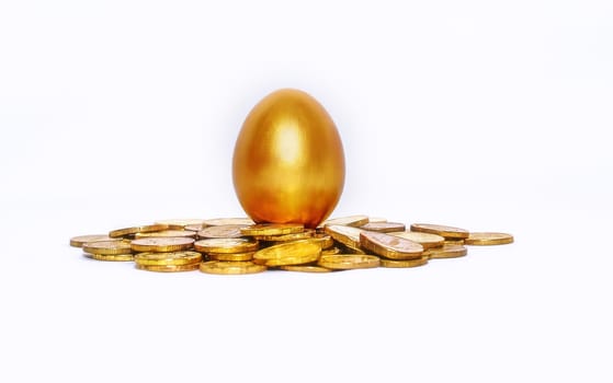 Gold coins and golden eggs, the concept of financial growth.