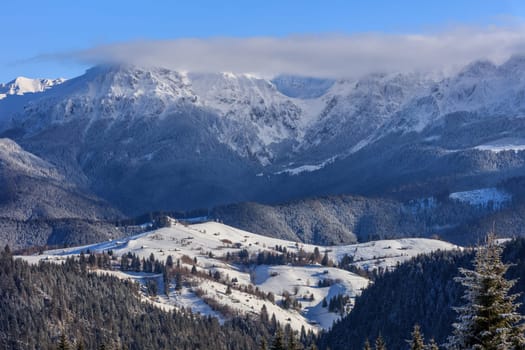 mountain landscape in winter. Bucegi Mountains Romania