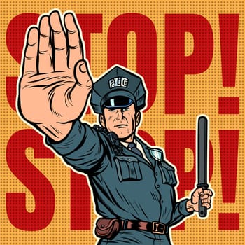 police officer stop gesture. Pop art retro vector illustration kitsch vintage