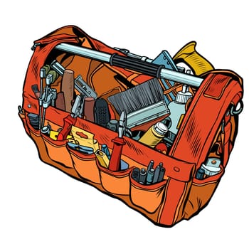 Bag with working tools. Pop art retro vector illustration kitsch vintage