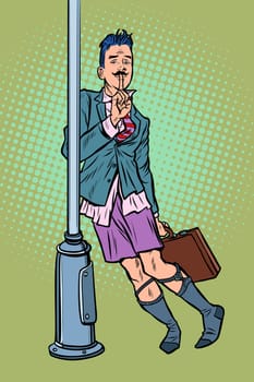 A drunk man with no pants. Pop art retro vector illustration kitsch vintage