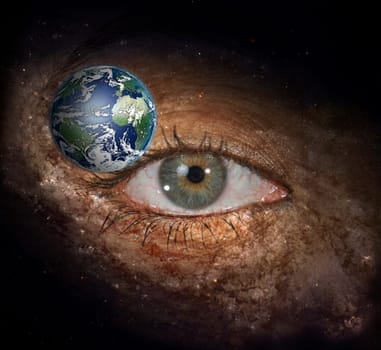 Eye in midst of Galaxy with Earth