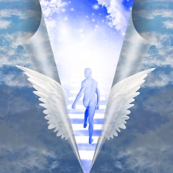 Man travels up stairway into heavens